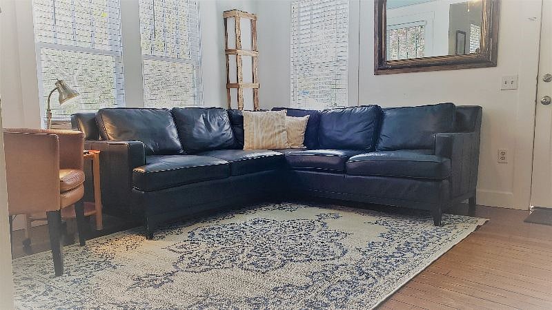 Comfortable living room with streaming flat screen TV.