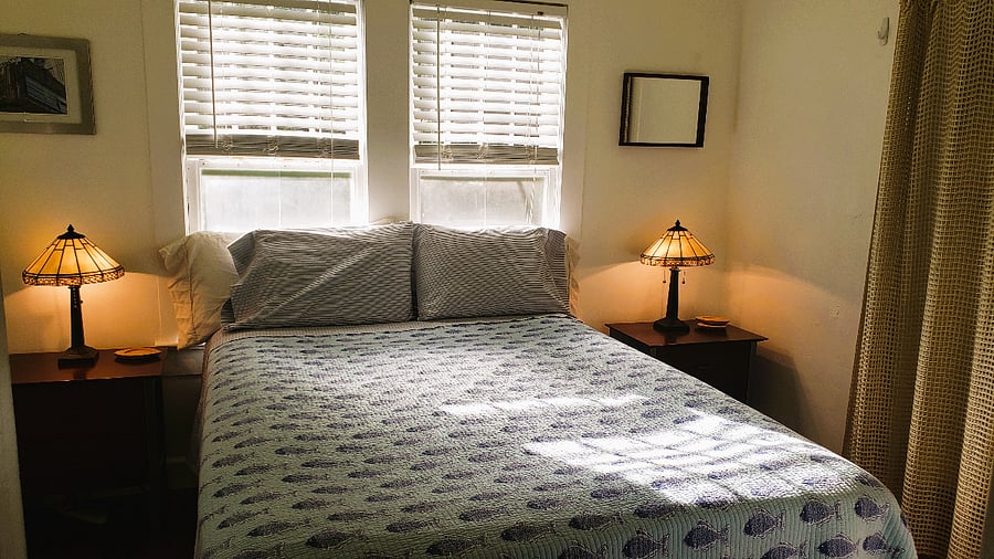 Ultra comfort queen bed with streaming flat screen TV.