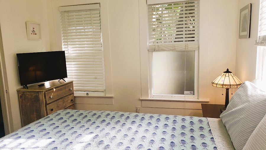 Ultra comfort queen bed with streaming flat screen TV.