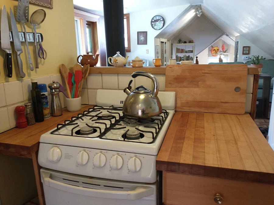 Gas stove in kitchen.