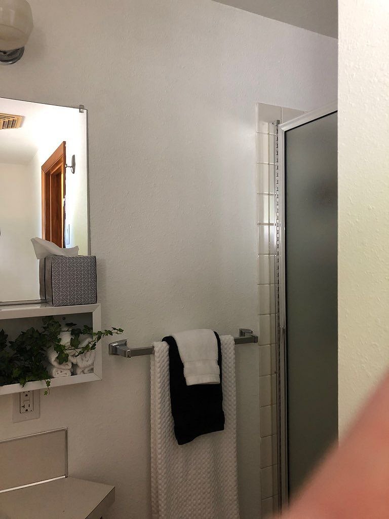 A shower features in the bathroom 