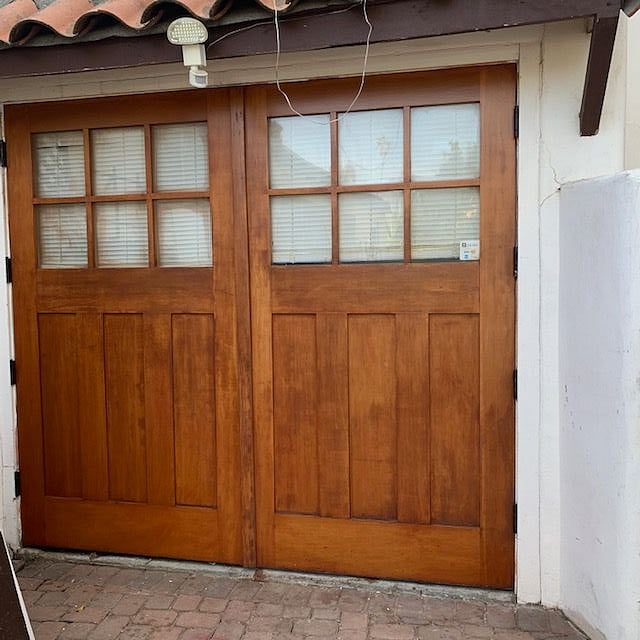Outside view of carriage doors newly refinished