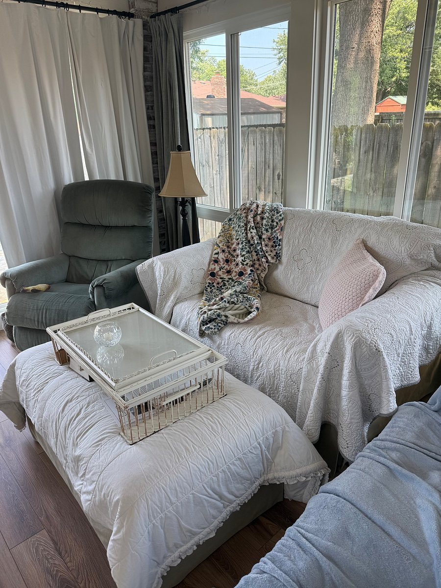 Sunroom. This is an area where our cat stays. It is closed off and she does not go in the bedrooms or roam common areas.