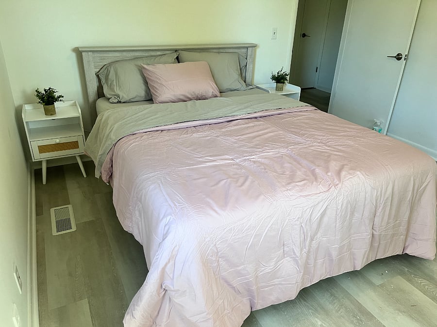 Main bedfroom; still decorating, will be warm and beautiful when you arrive