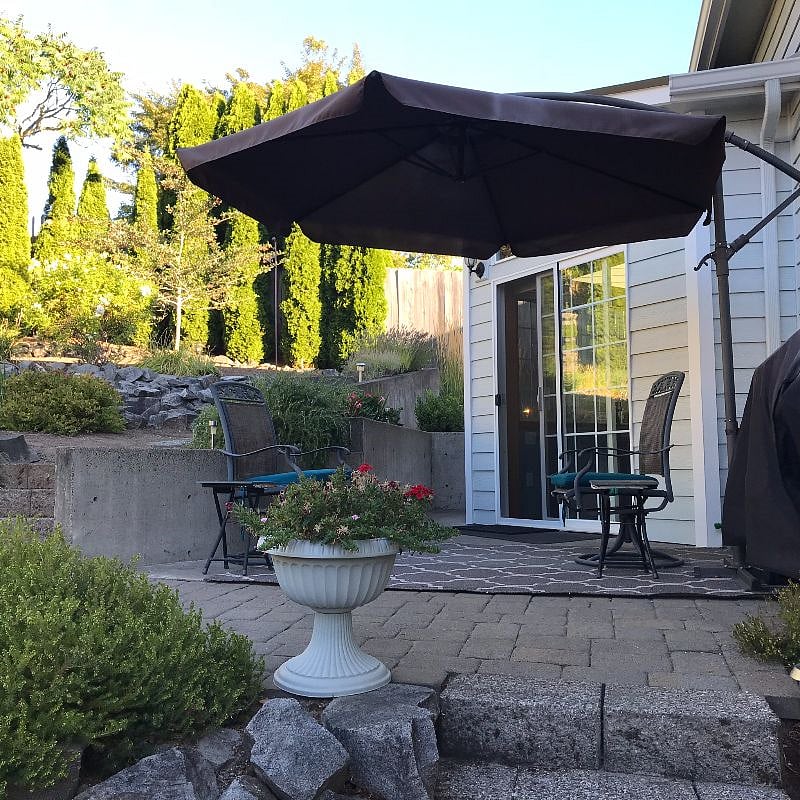 Patio overlooking backyard