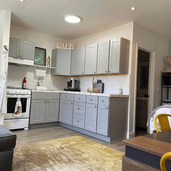 Kitchen. Lots of cabinet space. Apartment size gas stove/oven. Espresso machine in addition to most small appliances you need ie: blender, food processor, toaster, air fryer etc.