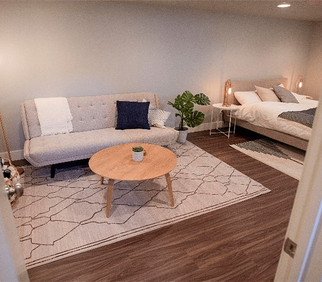 Living room with comfy furnitures & bedroom