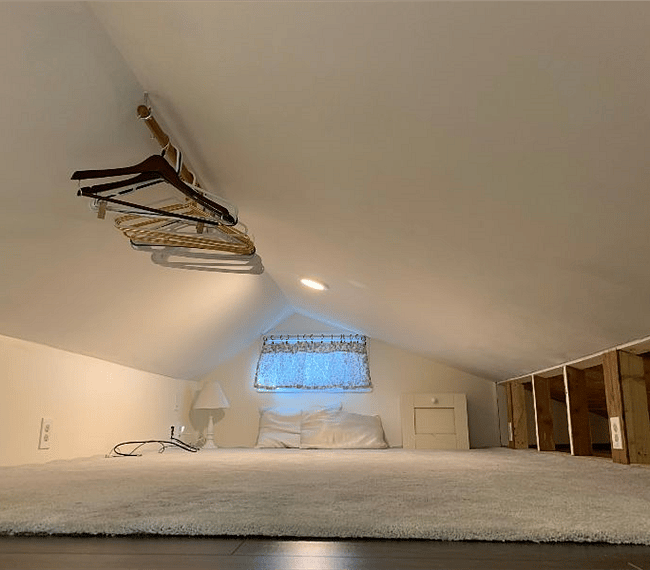 Sleeping loft and storage.