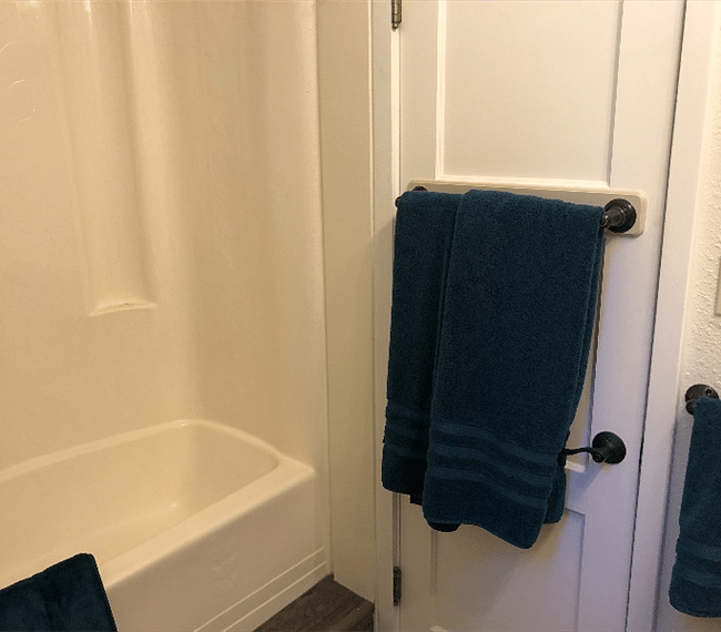 There is a step up into the bathtub/shower