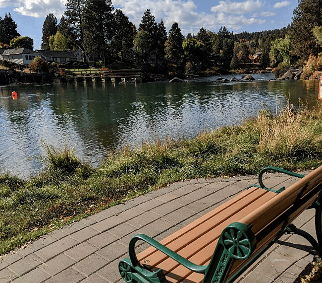 Bench along river/trail is a 5 minute walk from unit