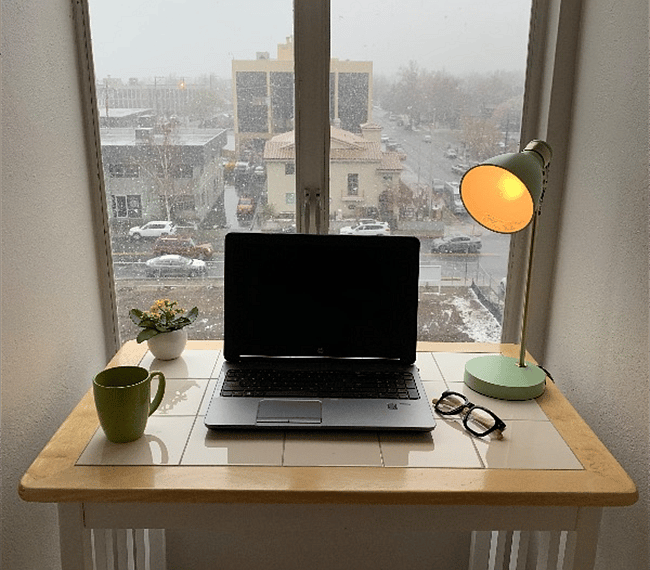 Small work area with views of the mountains.