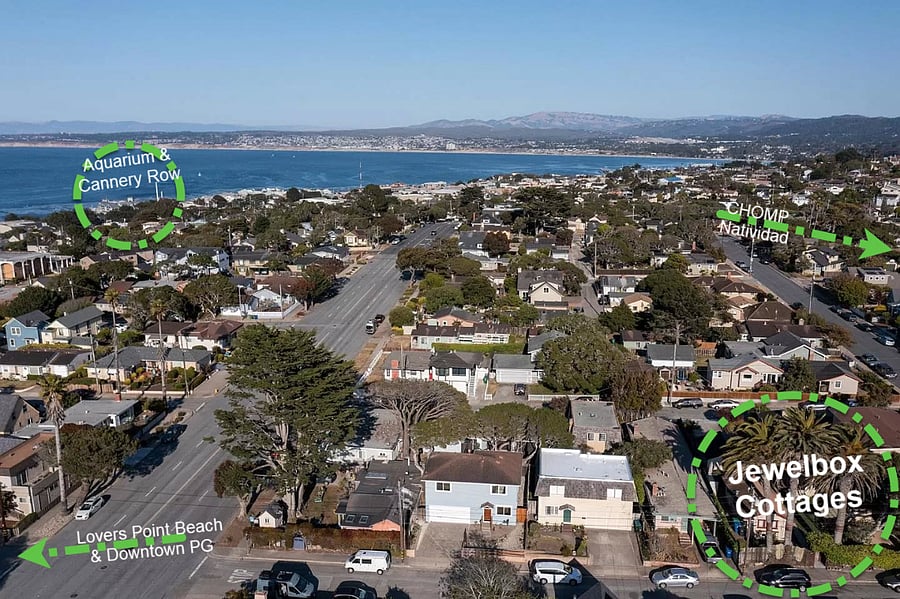 A short walk to the Lovers Point Beach, downtown PG, the Aquarium and Cannery Row