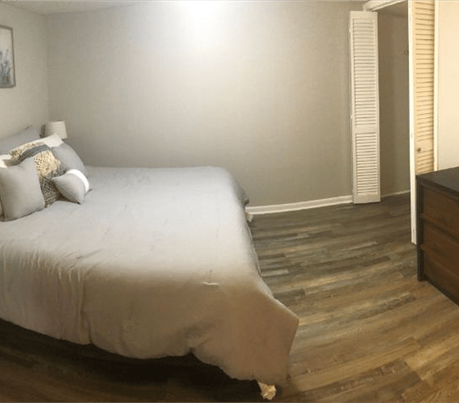 Masters bedroom with king sized bed, drawers, wardrobe, mirror & lovely night stands