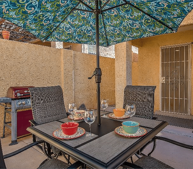 Exclusive patio with sitting area and lovely garden