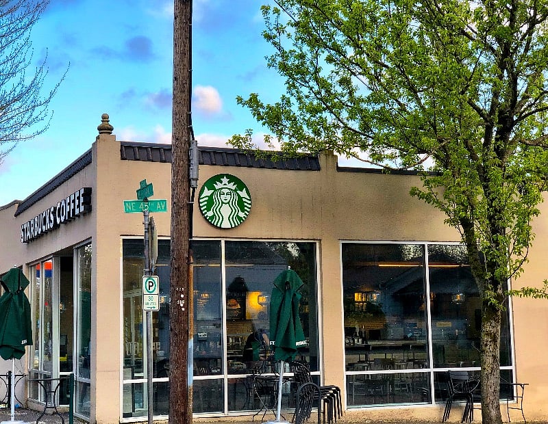 Starbucks on the corner.