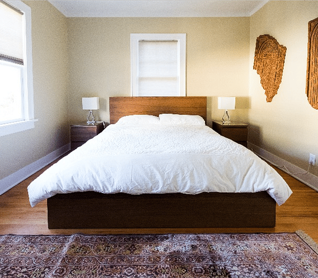 Queen size memory foam mattress, Egyptian cotton bedding in bedroom 2.