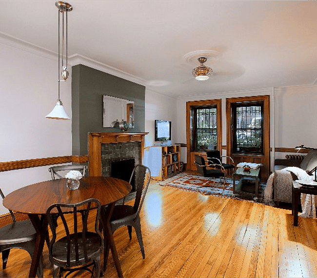 Decorative fireplace in living room.
