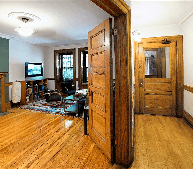 Apartment entry into living room.