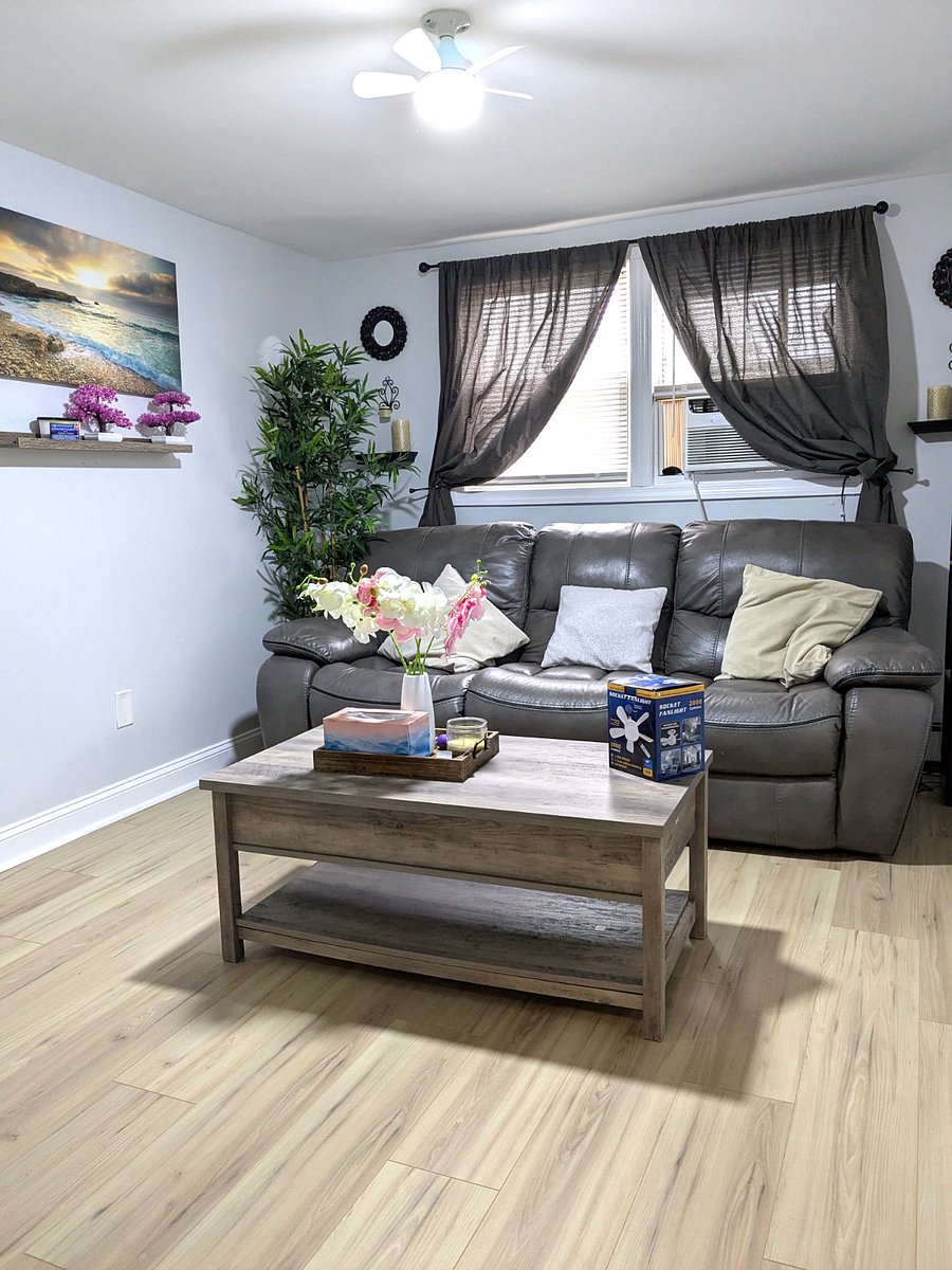 Updated flooring and painted walls in living room