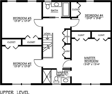 Layout of upstairs bedroom areas. Small bedroom is guest/storage and not for rent.