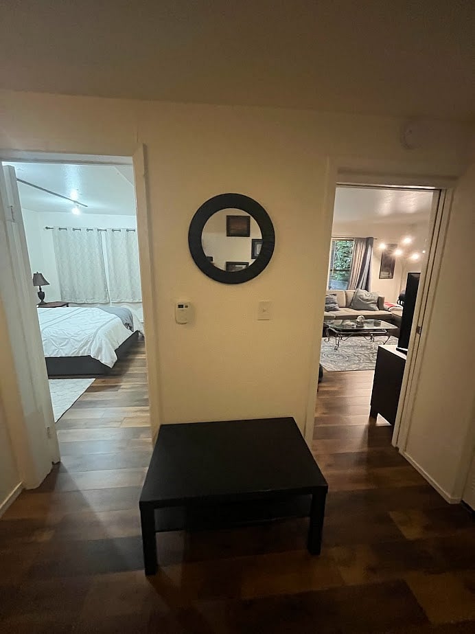 Alcove area separates the living room from the bath and bedrooms.
