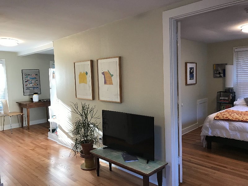 Kitchen and bedroom from living room