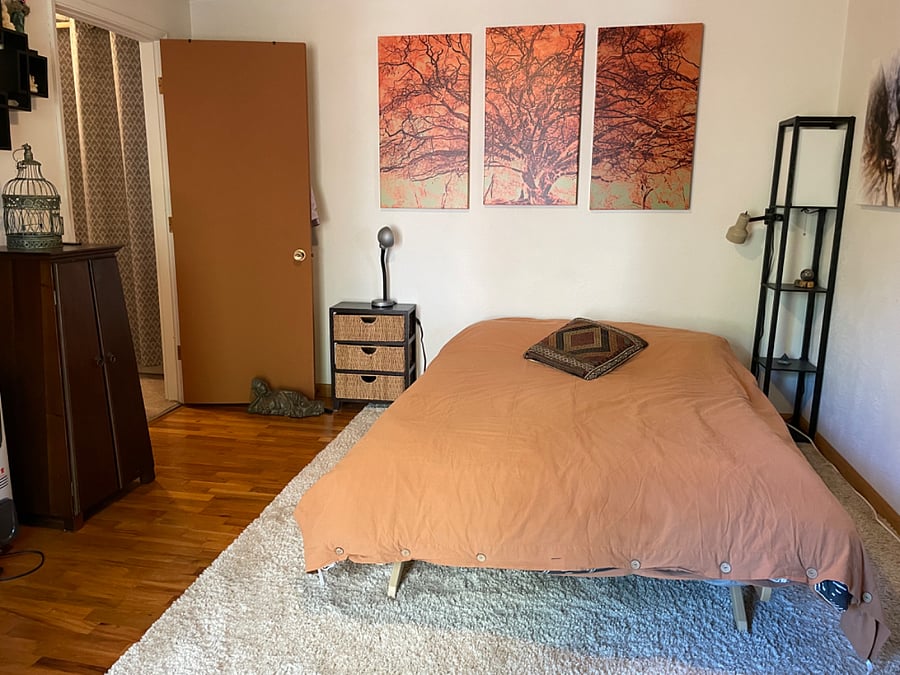 Main bigger  bedroom, sliding glass door to back yard.