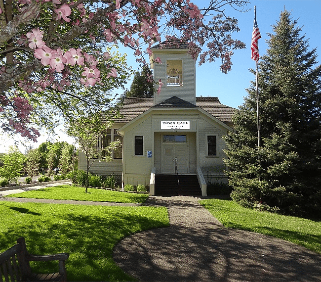 Historic city hall one of the local stores