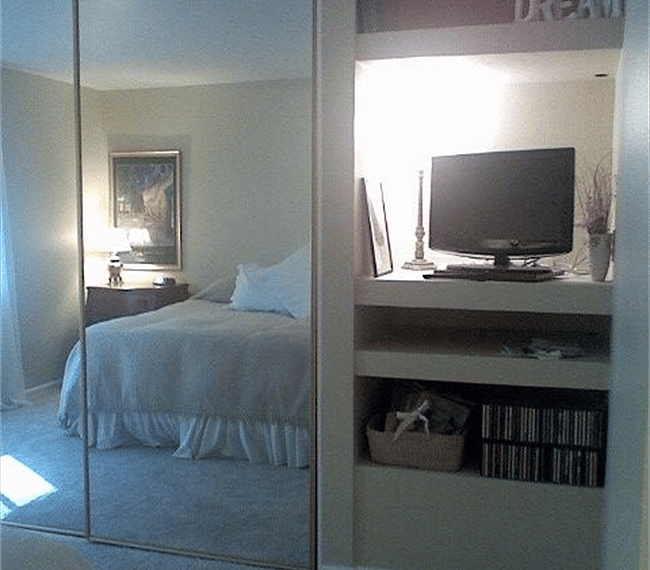 Charming bright and spacious bedroom with a full size closer organizer and TV