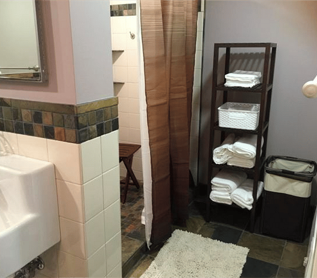 Spacious shower. Lots of towels.