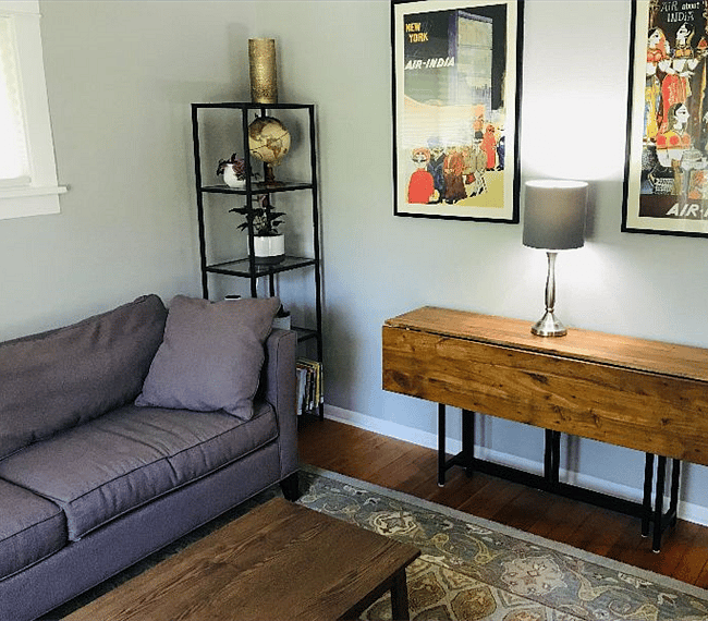 Console table opens to comfortably seat six