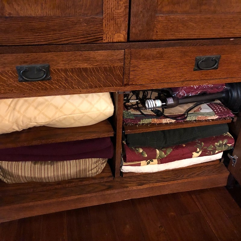 The wardrobe also contains extra blankets, pillows, linens and room-darkening curtains to assist you in experiencing deeply restful sleep!