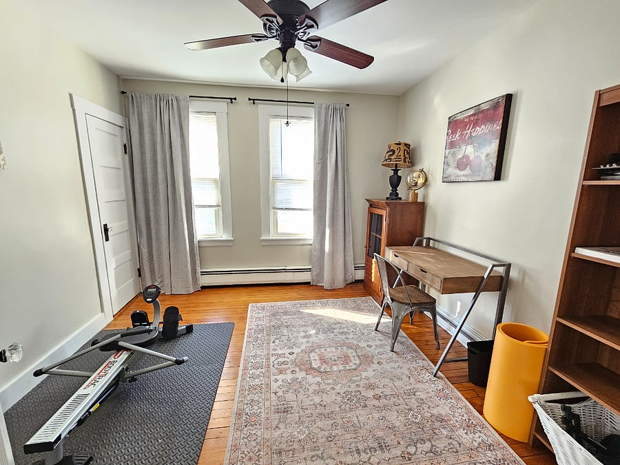 2nd Floor Office/Rec Room with Rower, Yoga mat.