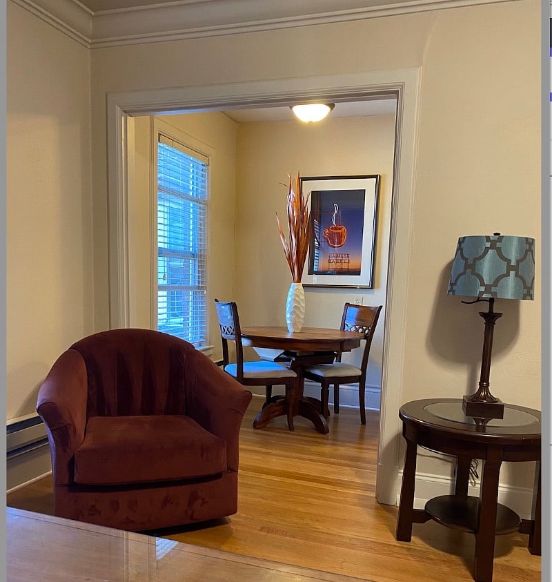 View from couch into Kitchen