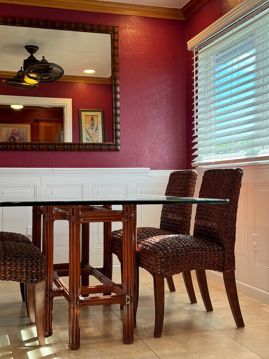 Friday night fireworks can be seen from the large mirror in the dining area.