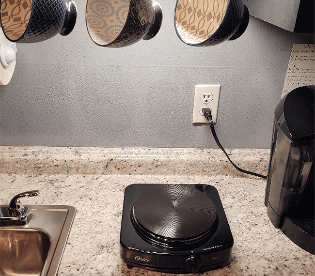 Hotplate on counter top.