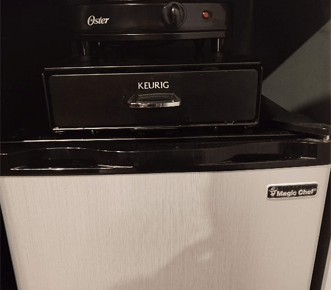 Stores easily under the counter.