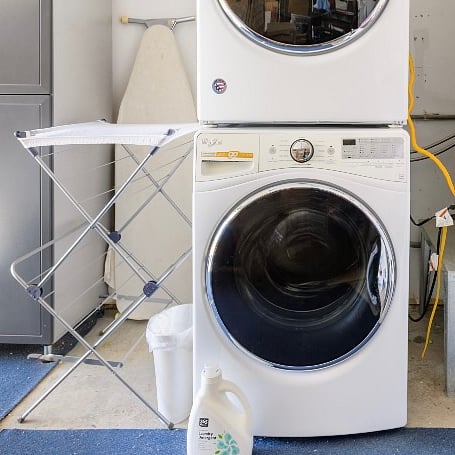Stacked Washer/Dryer on-site. Detergent is provided. Tenant provides any non-chlorine bleach and/or softener needed.