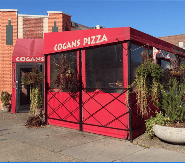 Cogan's Pizza. Same block, 150ft!