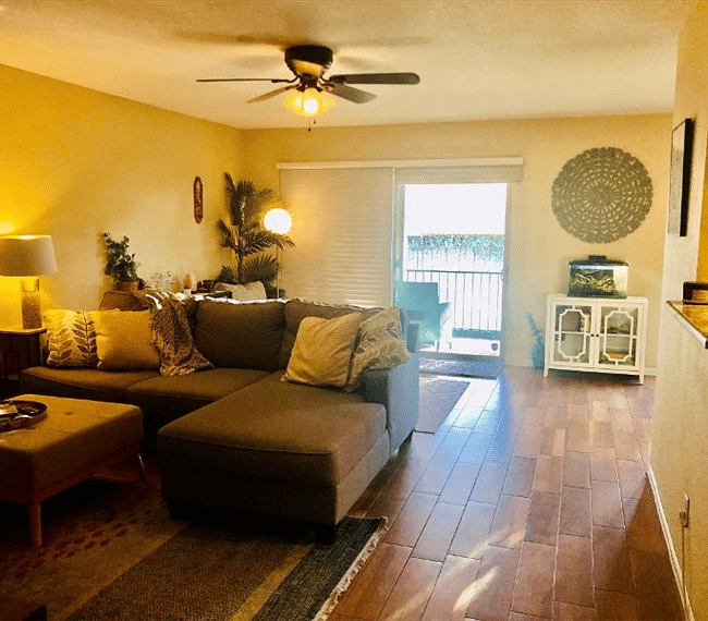Spacious open living with sectional L-type sofa