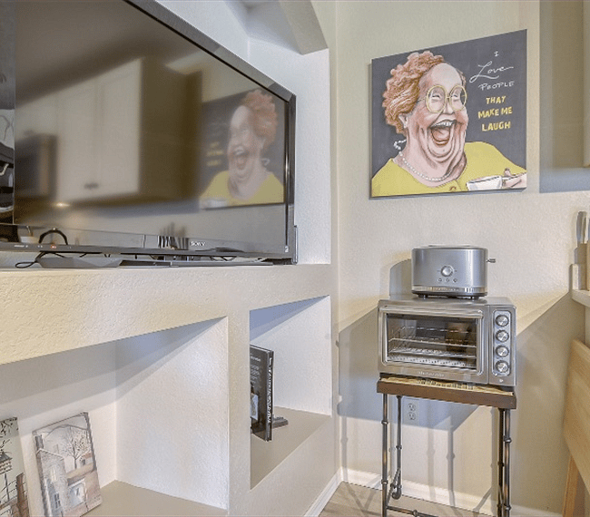 TV with streaming video and netflix.  Toaster Oven.