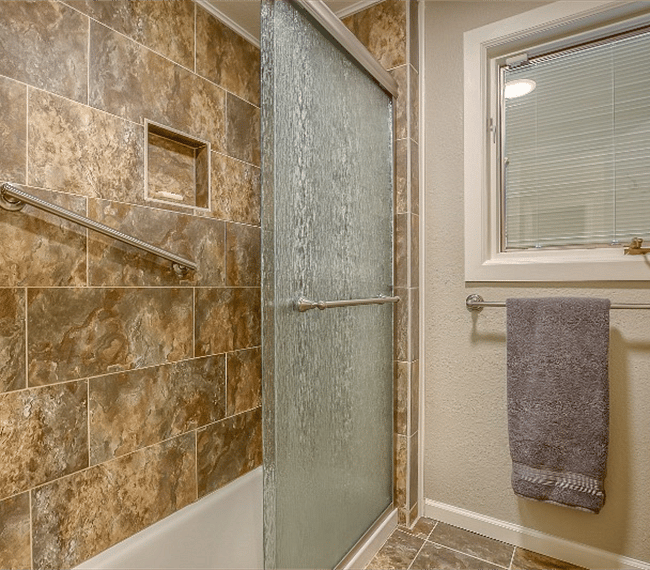 Walk in shower with glass door