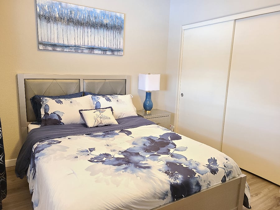 There is an ironing board and iron inside the closet.