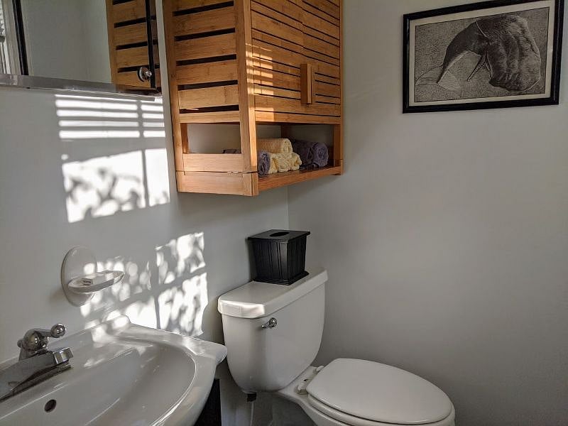 Half bath with a window.