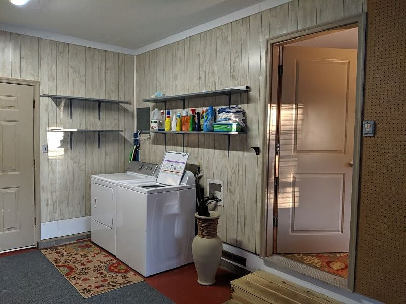 Washer and dryer in the garage.