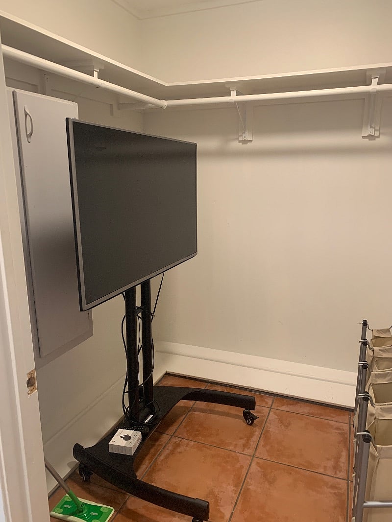 Enjoy a large 50+ inch portable tv with Chromecast you can roll to whichever room you desire to stream your favorite shows in.