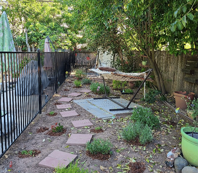 Garden area with walkway and hammock