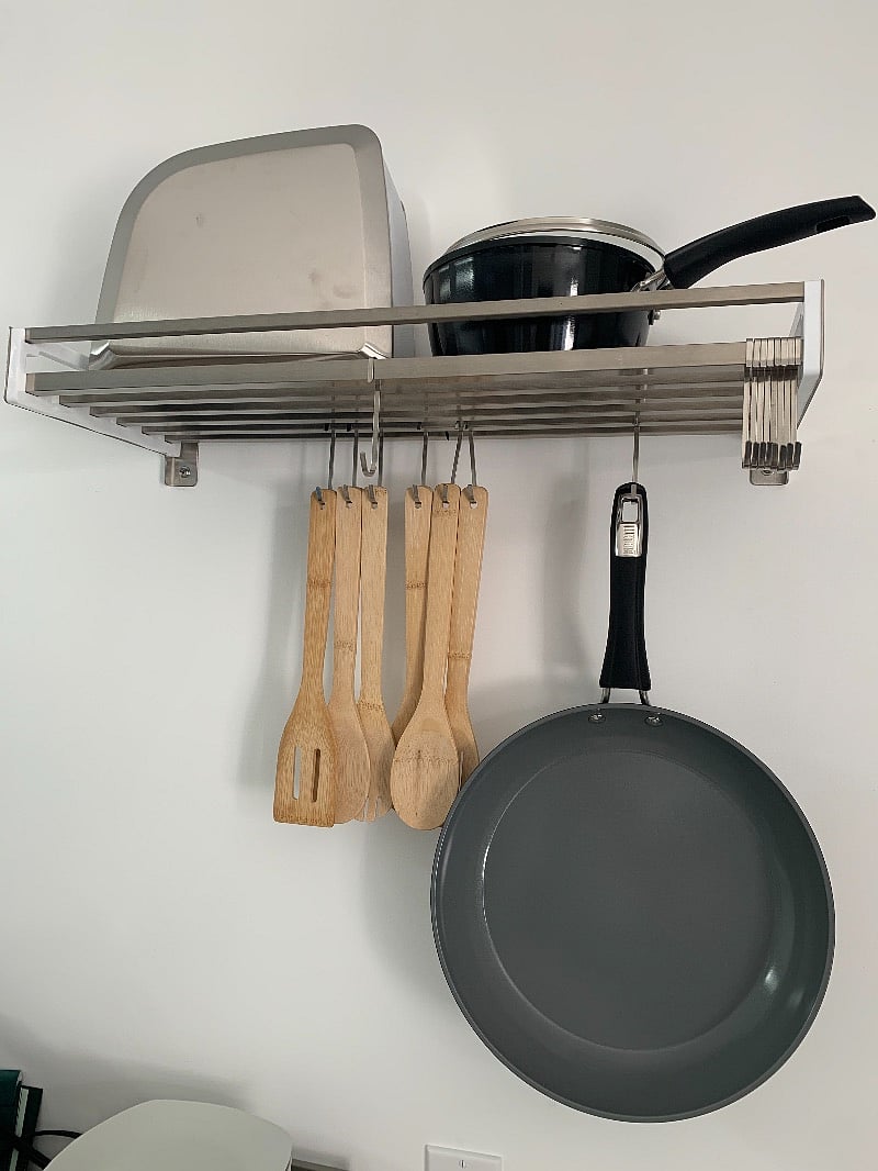 basic cooking items include:
saute pan, pot, toaster, utensils, dinnerware, silverware, magic bullet express blender, baking dishes, cutting boards, electric kettle, French press, cheese grater, knives, fruit baskets