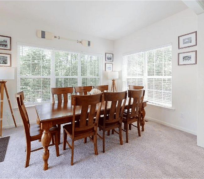 Spacious dining with large windows