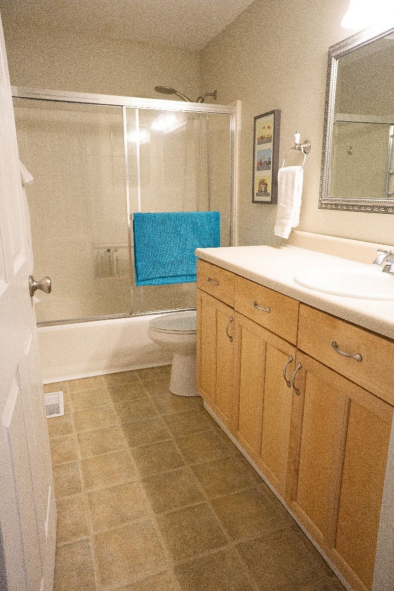 Bathroom includes full washer/dryer in closet.